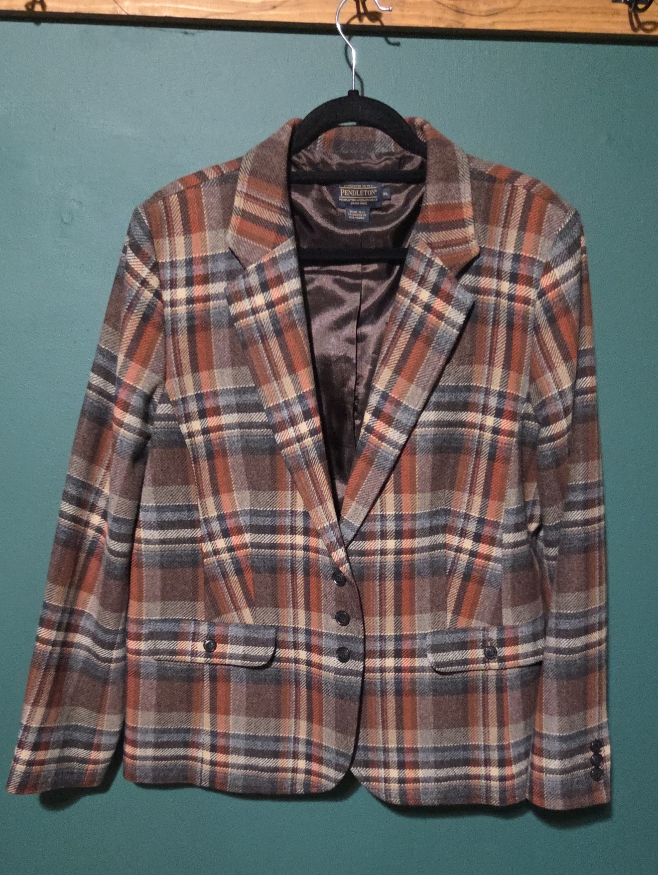 Pendleton Woolen Mills Rust, Gray And Brown Womens Wool Blazer Sz 18